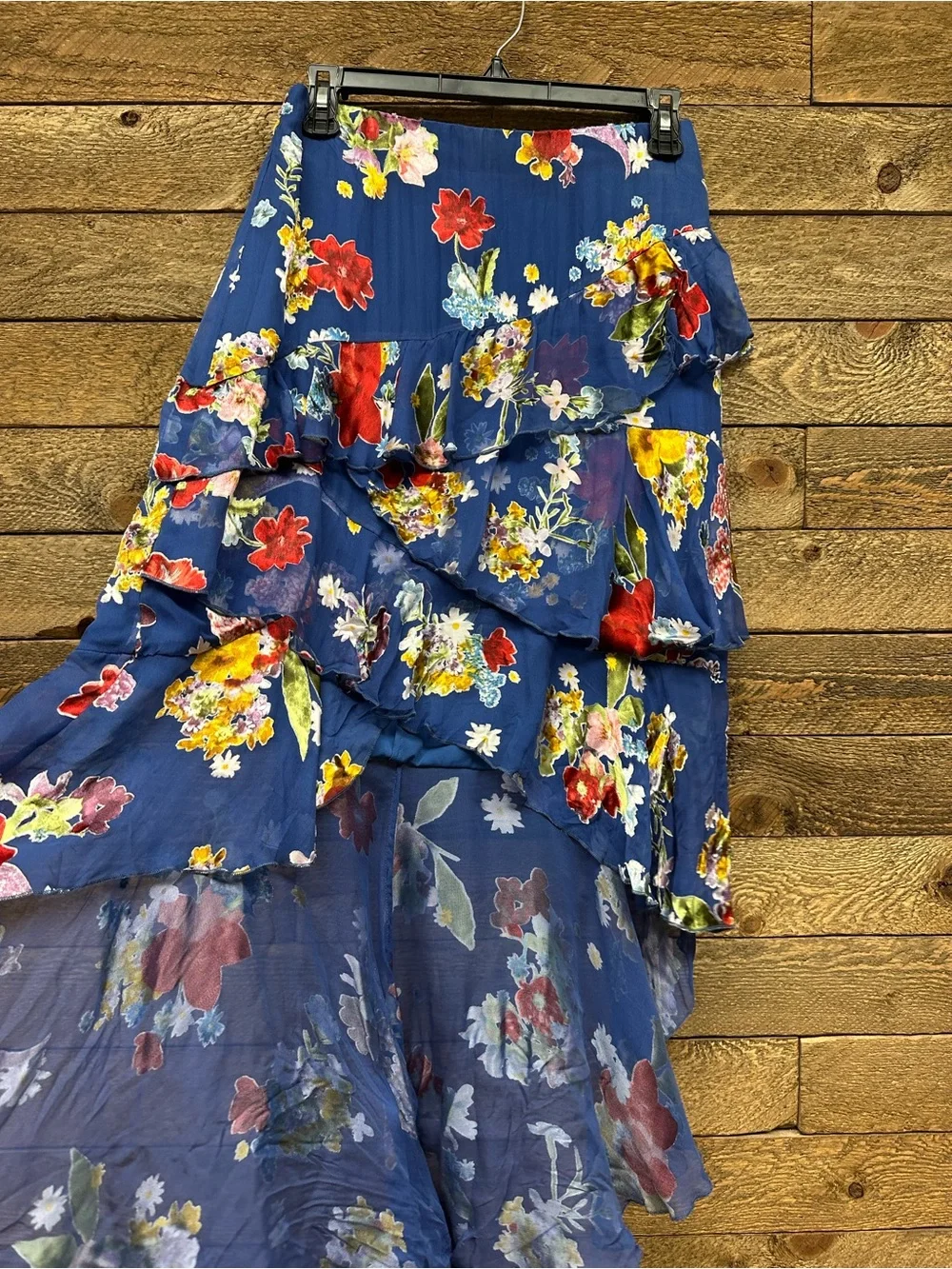 Alice + Olivia Royal Blue Floral High-Low Ruffled eSkirt